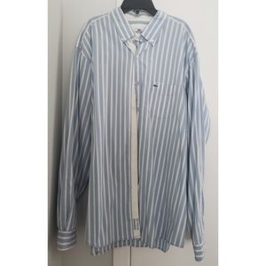 Lacoste Men's Blue White Stripe Button Down Shirt 44 Regular XL